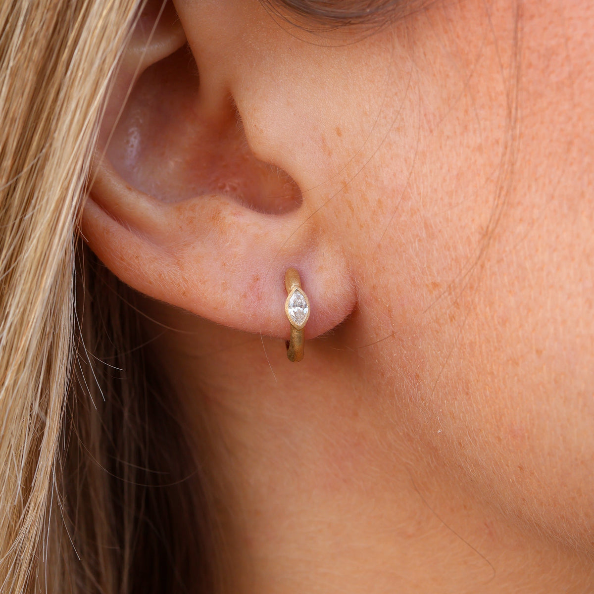 Gold Satin Finish Flush Set Diamond Earrings - Park City Jewelers