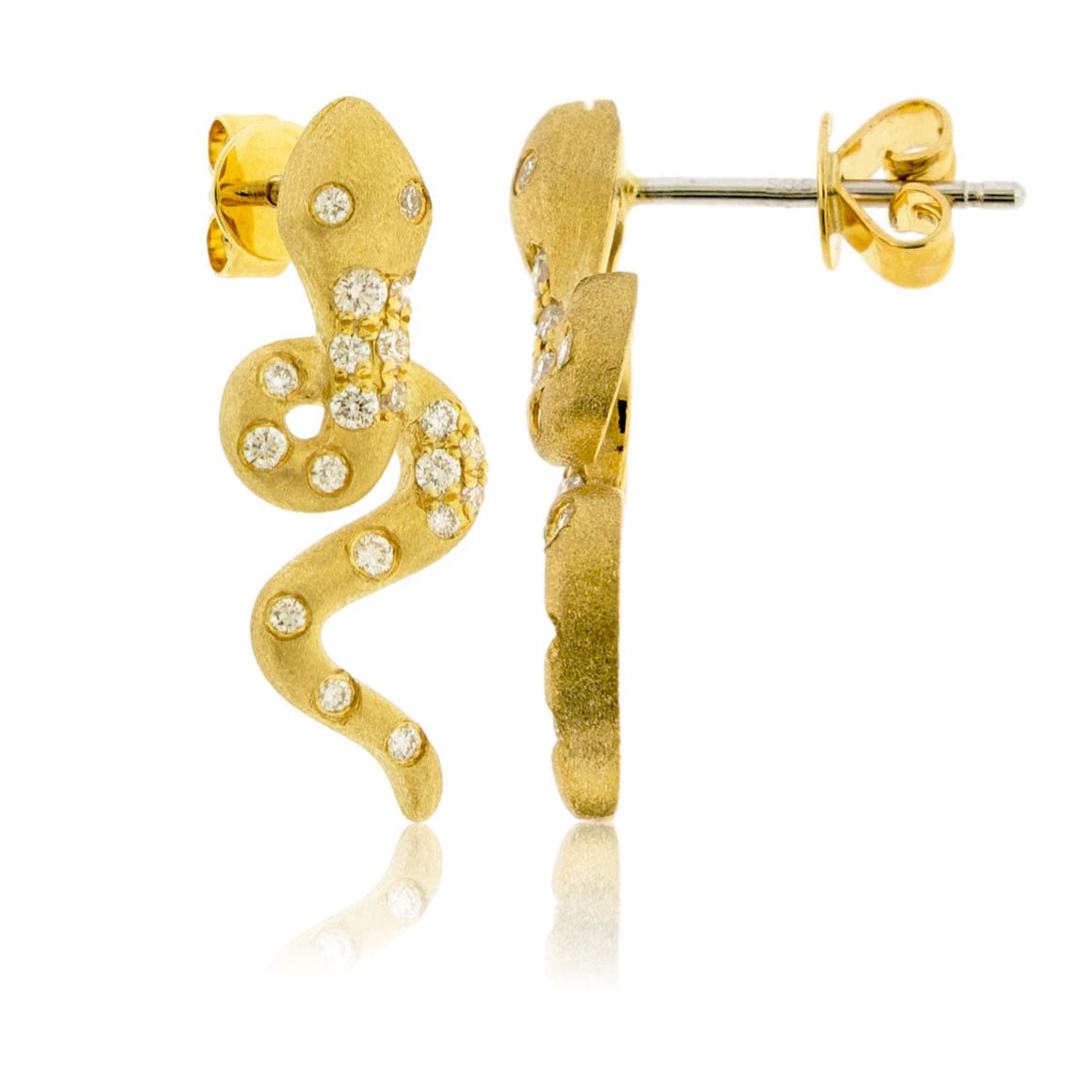 Gold Satin Finish Flush Set Diamond Snake Earrings - Park City Jewelers