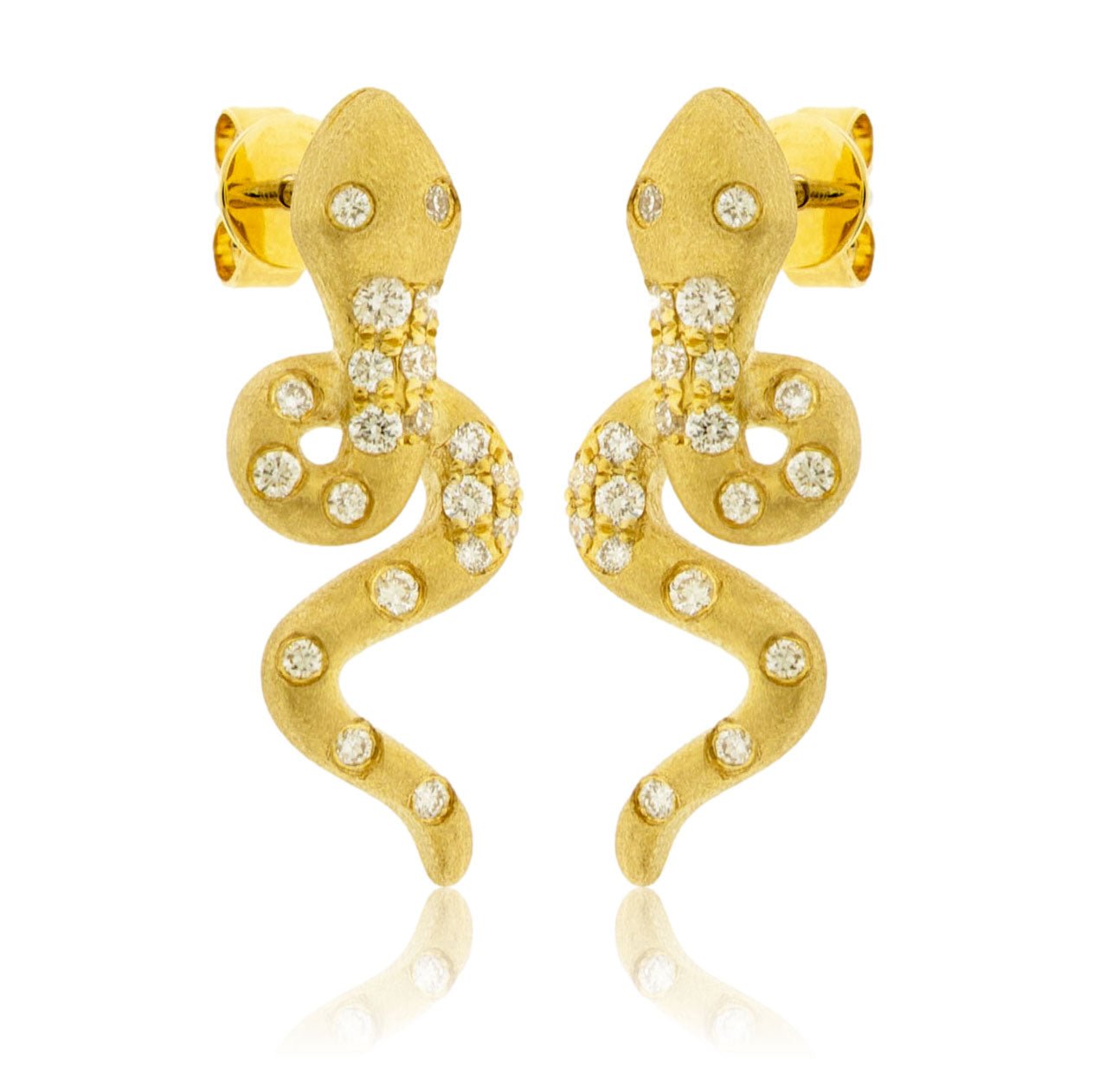 Gold Satin Finish Flush Set Diamond Snake Earrings - Park City Jewelers