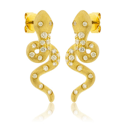 Gold Satin Finish Flush Set Diamond Snake Earrings - Park City Jewelers
