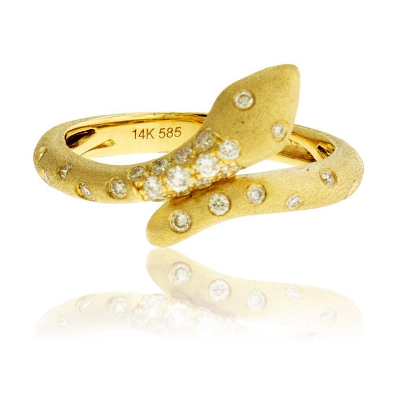 Gold Satin Finish Flush Set Diamond Snake Style Ring - Park City Jewelers