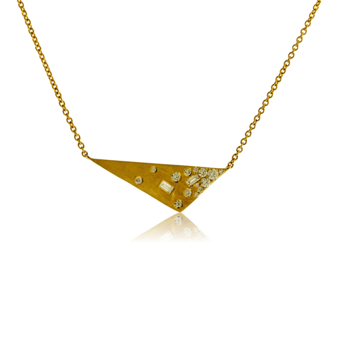 Gold Satin Finish Flush Set Diamond Triangle Necklace - Park City Jewelers