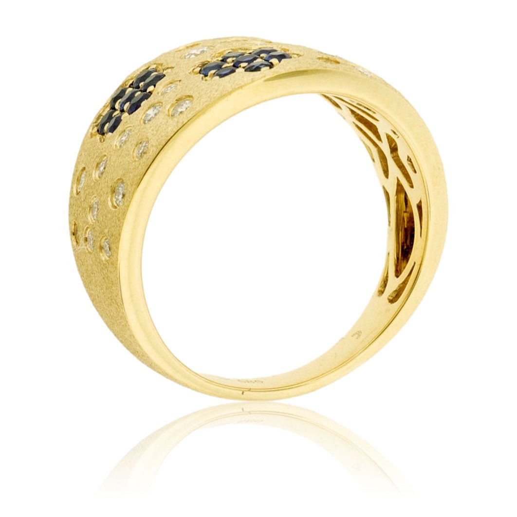 Gold Satin Finish Flush Set Sapphire Florette Ring - Park City Jewelers