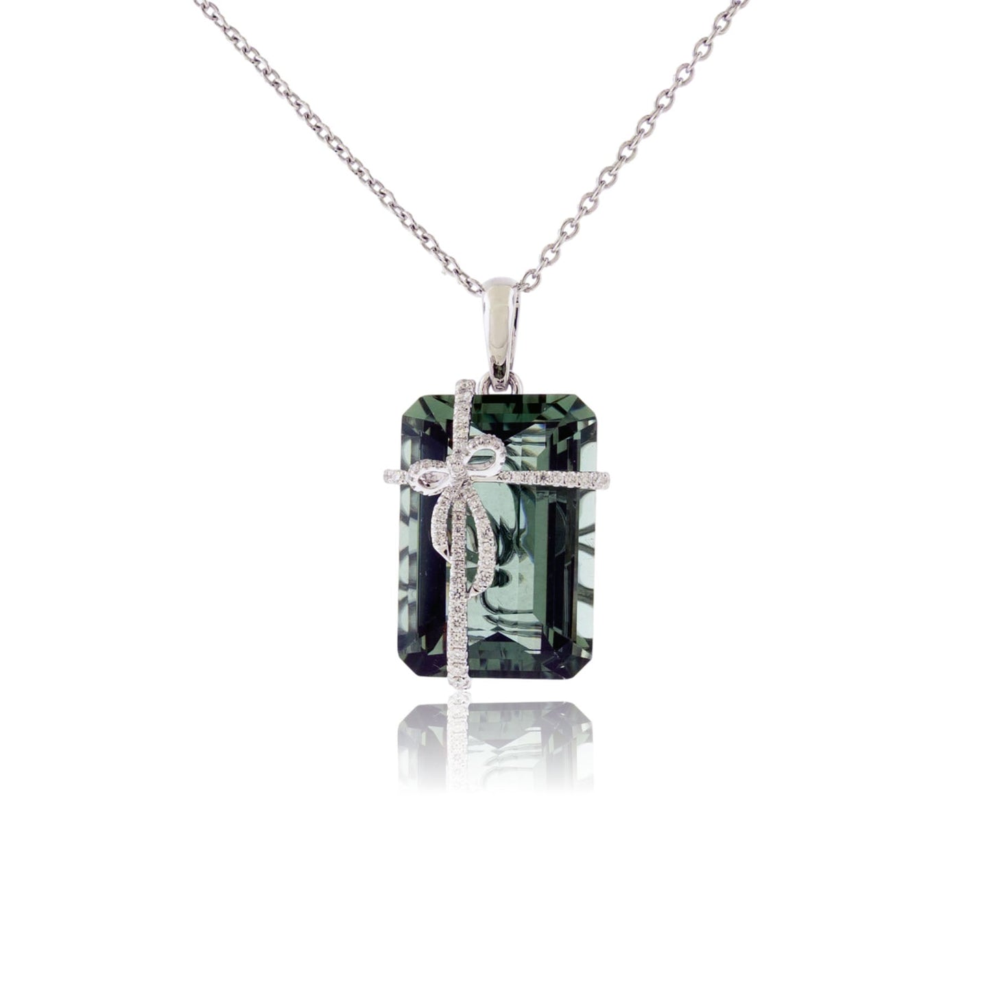 Green Amethyst & Diamond Bow Pendant with Chain - Park City Jewelers