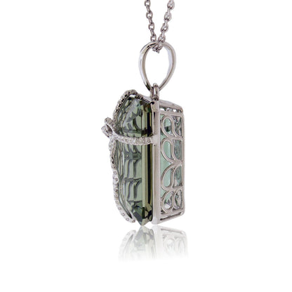 Green Amethyst & Diamond Bow Pendant with Chain - Park City Jewelers