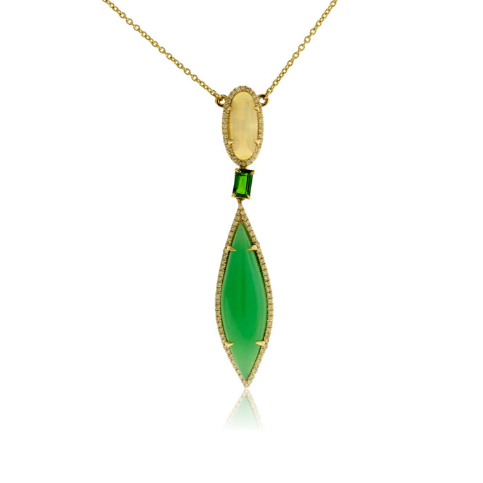 Green Chalcedony, Opal, Chrome Diopside & Diamond Pendant w/Chain - Park City Jewelers