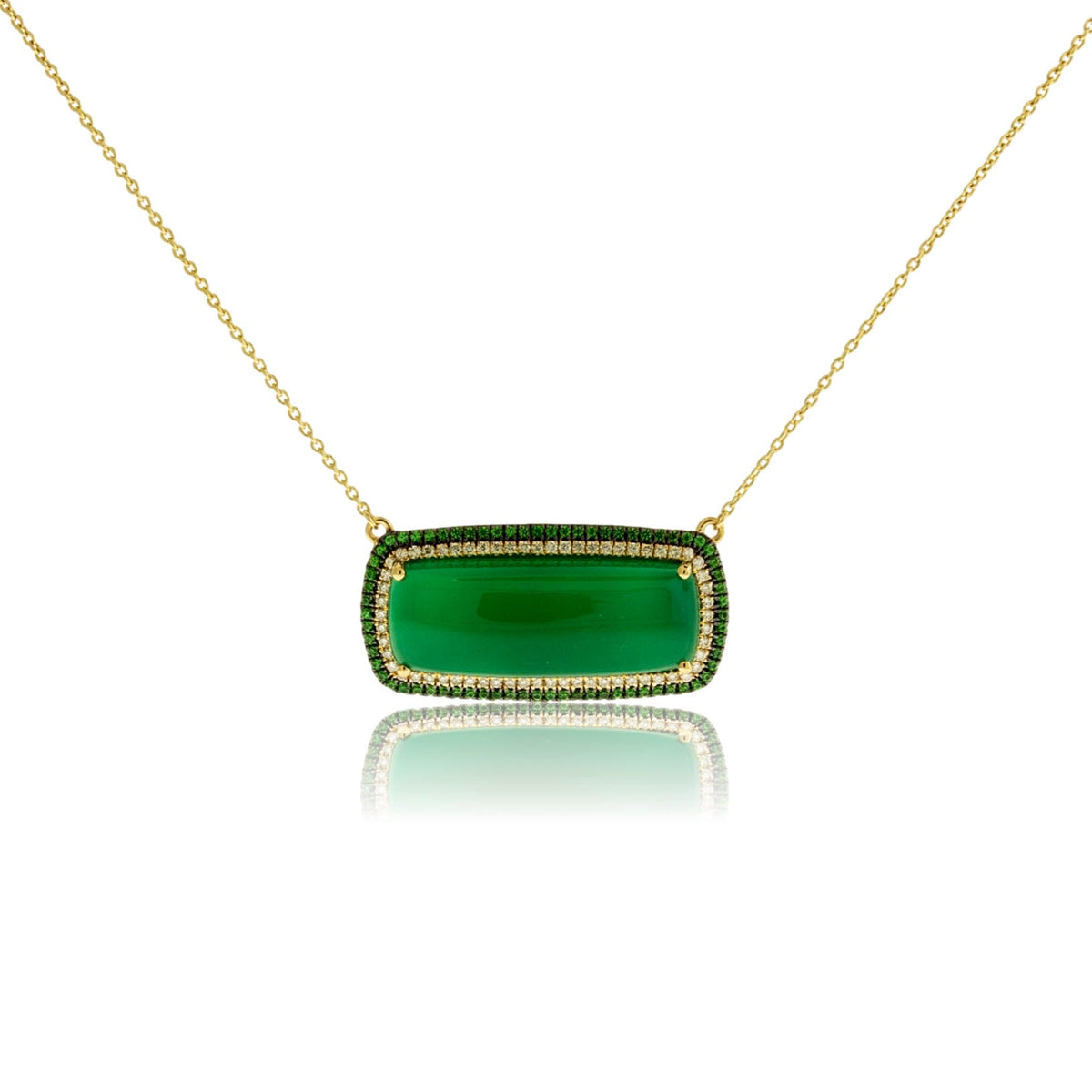 Green Onyx with Double Tsavorite & Diamond Halo Pendant - Park City Jewelers