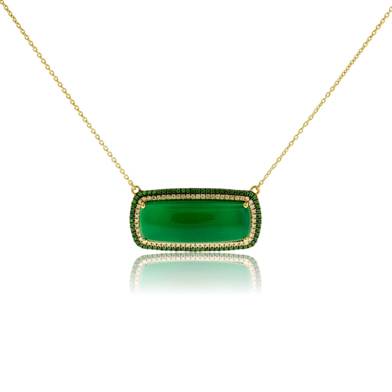 Green Onyx with Double Tsavorite & Diamond Halo Pendant - Park City Jewelers