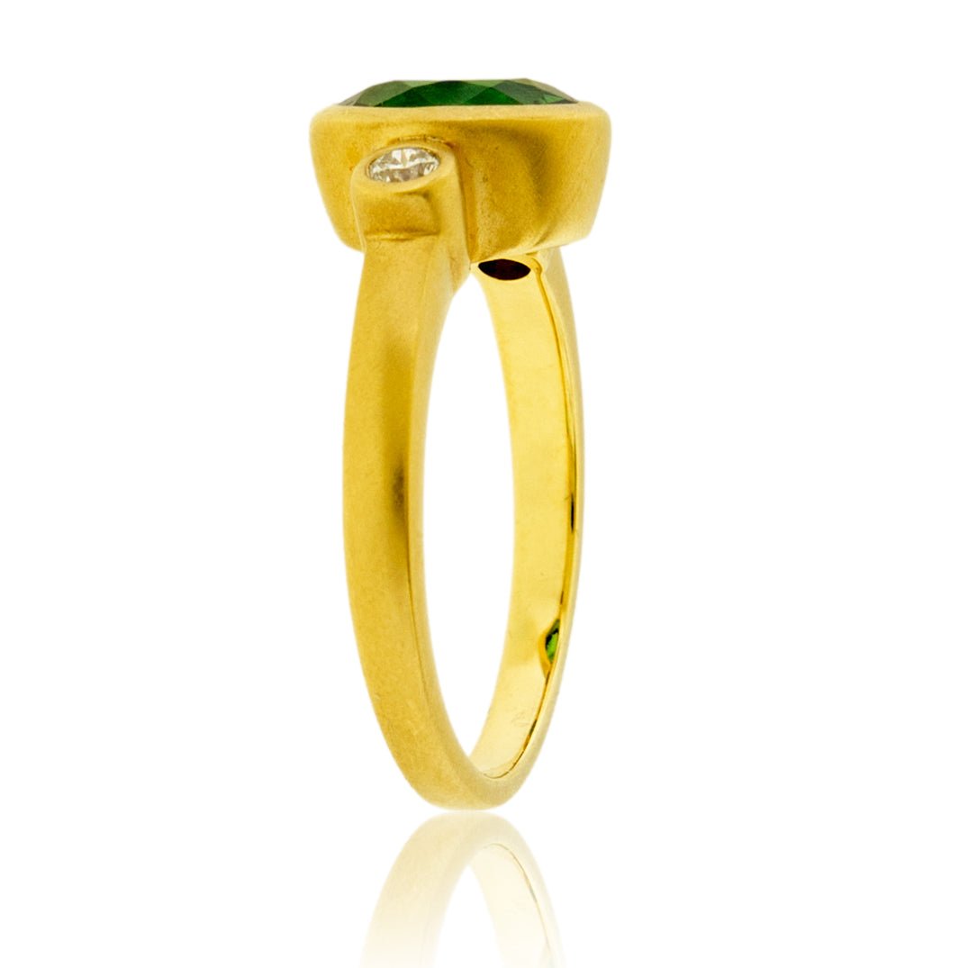 Green Tourmaline & Diamond Bezel Ring - Park City Jewelers