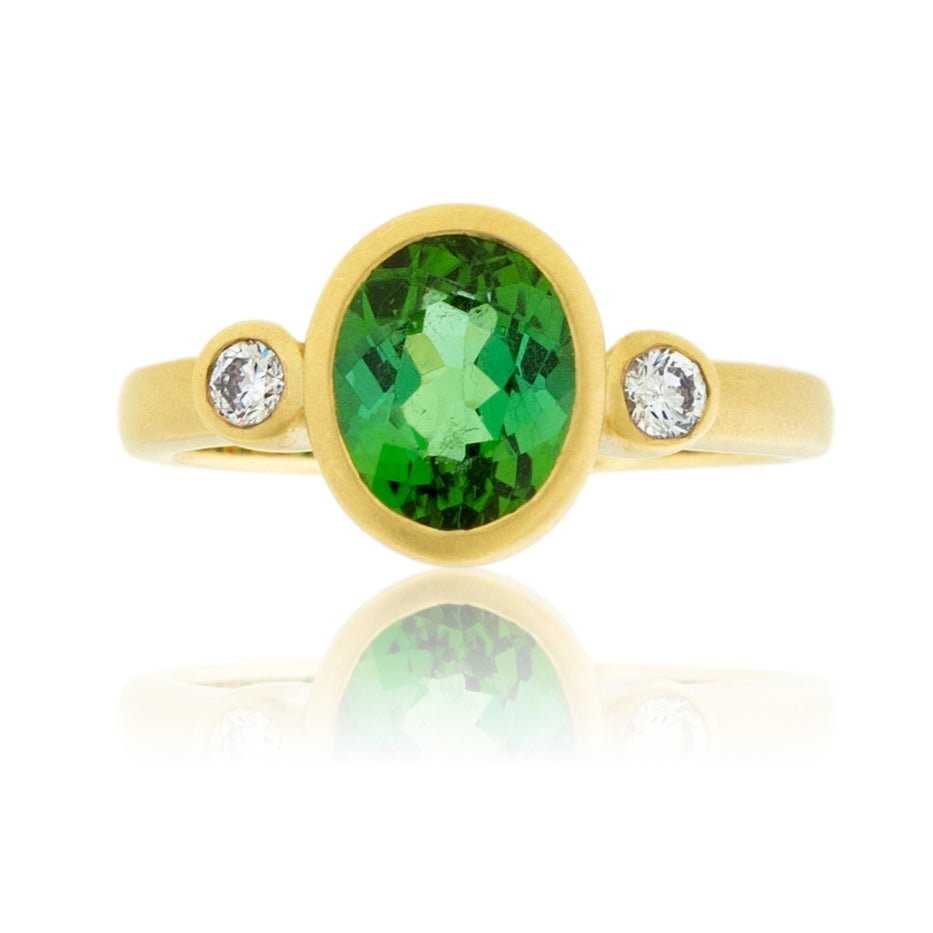 Green Tourmaline & Diamond Bezel Ring - Park City Jewelers