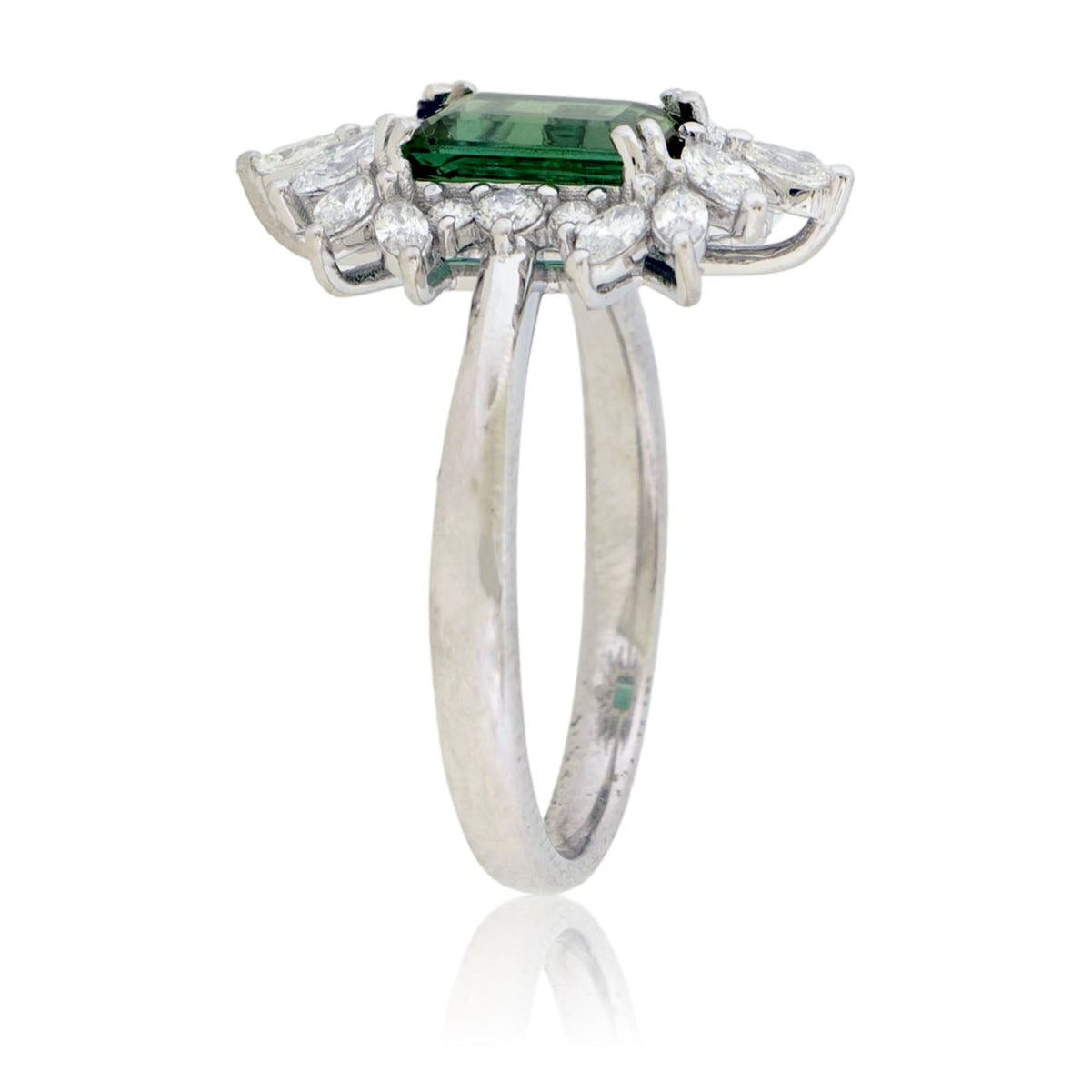 Green Tourmaline & Diamond Burst Halo Ring - Park City Jewelers