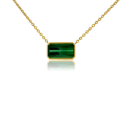 Green Tourmaline Emerald - Cut Bezel Set Necklace - Park City Jewelers