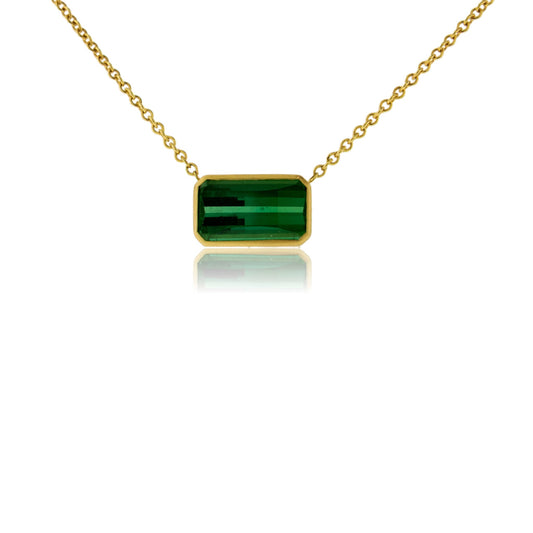 Green Tourmaline Emerald - Cut Bezel Set Necklace - Park City Jewelers