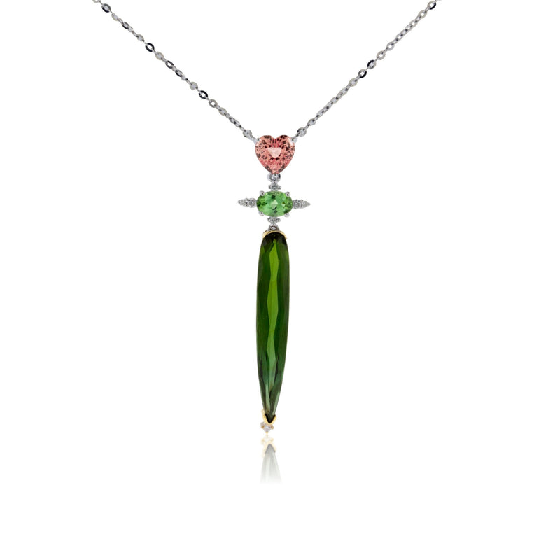 Green Tourmaline, Pink Sapphire and Diamond Pendant - Park City Jewelers