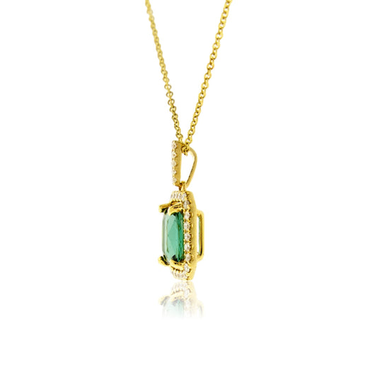 Green Tourmaline with Diamond Accent Halo Pendant - Park City Jewelers