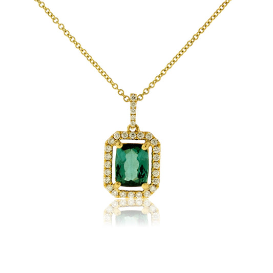 Green Tourmaline with Diamond Accent Halo Pendant - Park City Jewelers