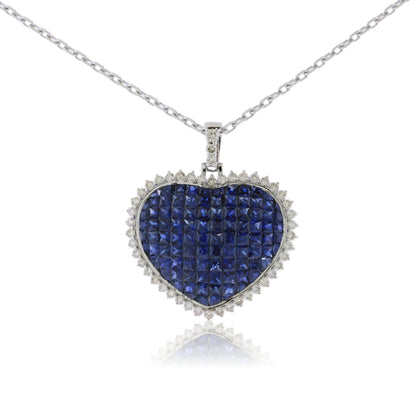 Invisible Set Blue Sapphire and Diamond Burst Halo Pendant w/Chain - Park City Jewelers