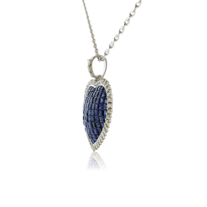 Invisible Set Blue Sapphire and Diamond Burst Halo Pendant w/Chain - Park City Jewelers