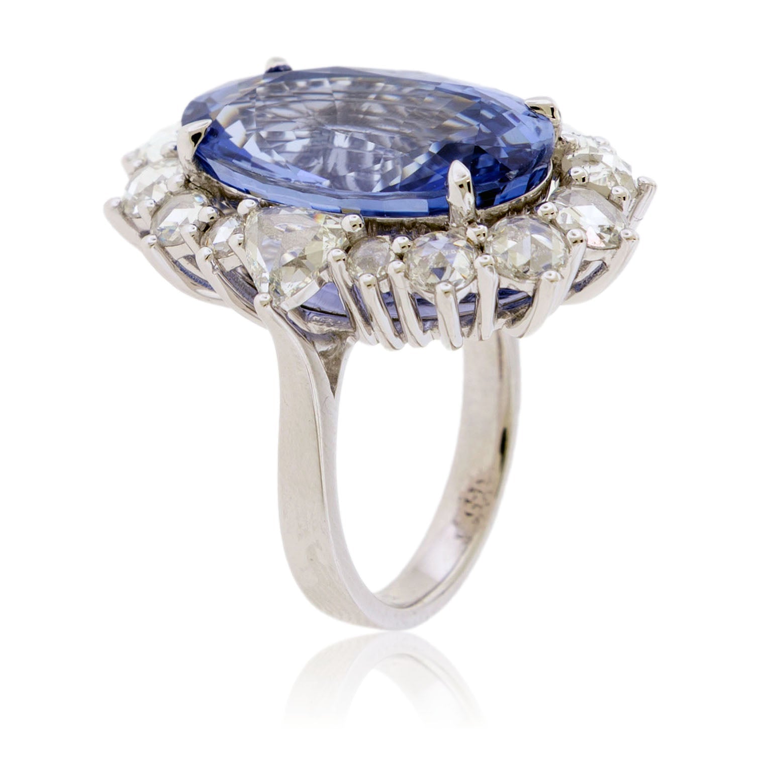 Large Oval Blue Sapphire with Round and Diamond Halo Style Ring - Park City Jewelers