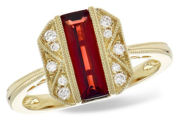 Long Baguette Garnet & Diamond Vintage Inspired Ring - Park City Jewelers