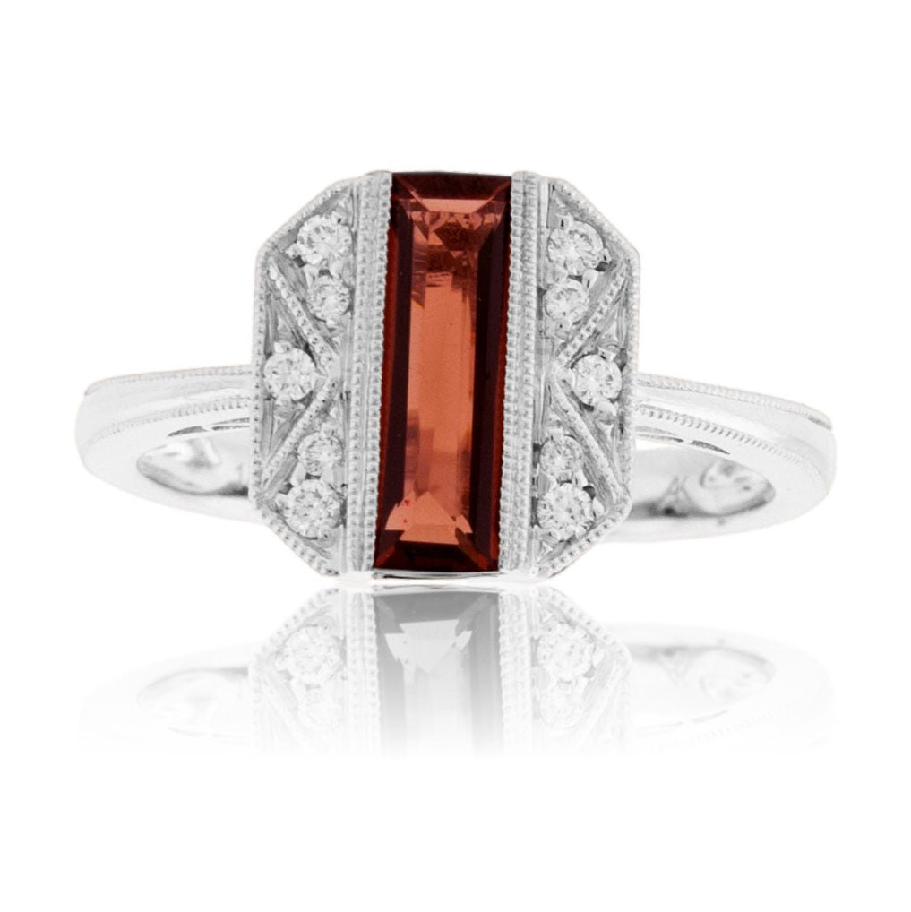 Long Baguette Garnet & Diamond Vintage Inspired Ring - Park City Jewelers