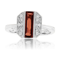 Long Baguette Garnet & Diamond Vintage Inspired Ring - Park City Jewelers