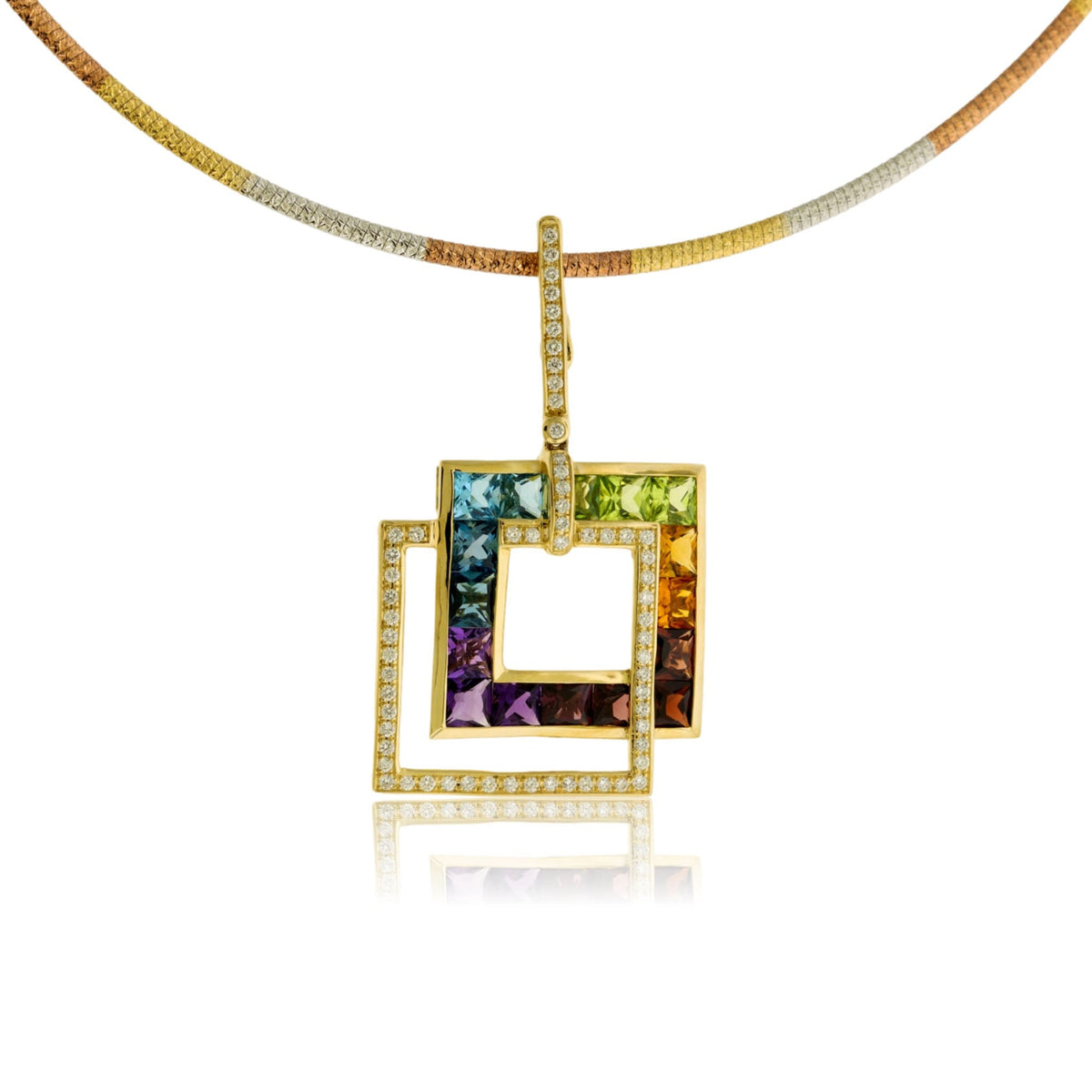 Mixed Gemstone & Diamond Double Square Pendant - Park City Jewelers