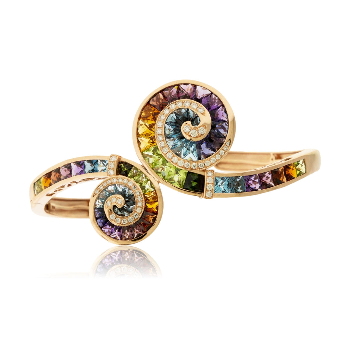 Mixed Gemstone & Diamond Spiral Flexing Bangle Bracelet - Park City Jewelers