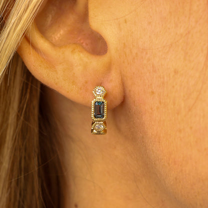 Montana Sapphire and Diamond Huggie Hoop Earrings - Park City Jewelers