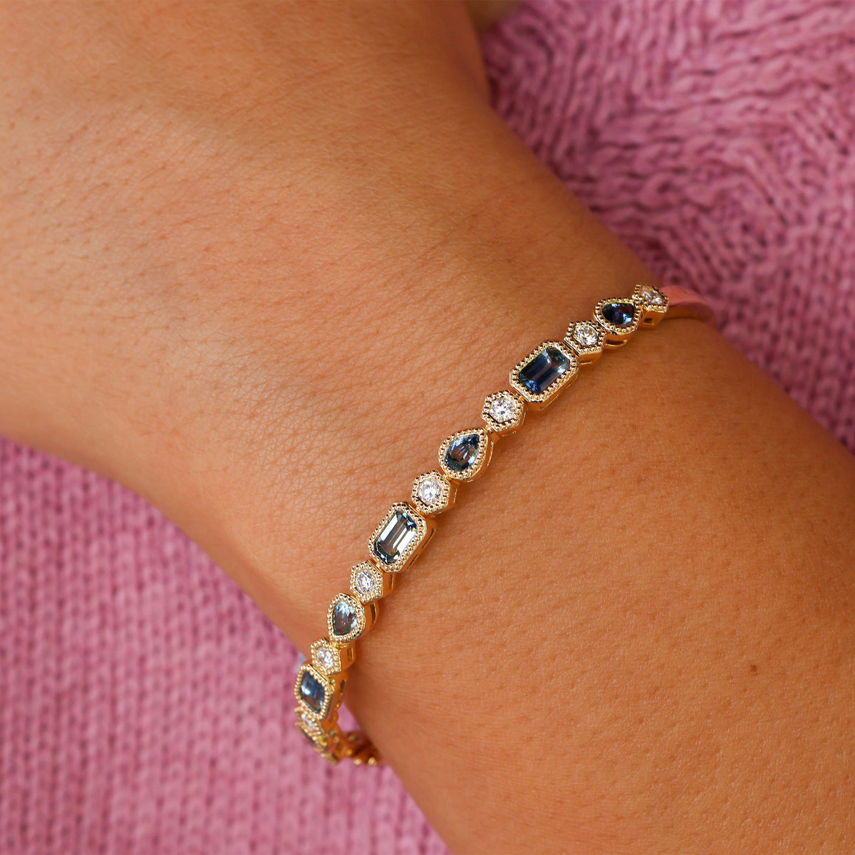 Montana Sapphire and Diamond Milgrain Bangle Bracelet - Park City Jewelers