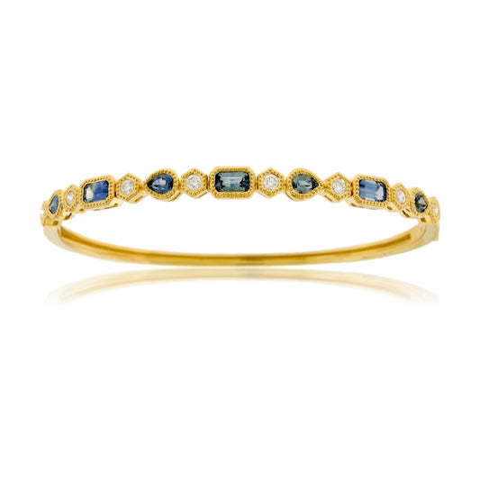 Montana Sapphire and Diamond Milgrain Bangle Bracelet - Park City Jewelers