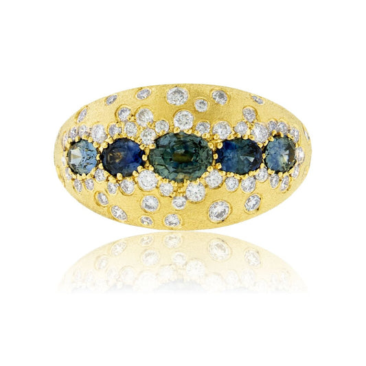 Montana Sapphire Five Stone Diamond Accented Ring - Park City Jewelers