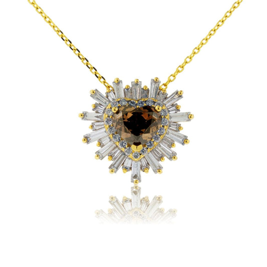 Natural Chocolate Heart Shaped Diamond with Baguette Burst Halo Pendant - Park City Jewelers