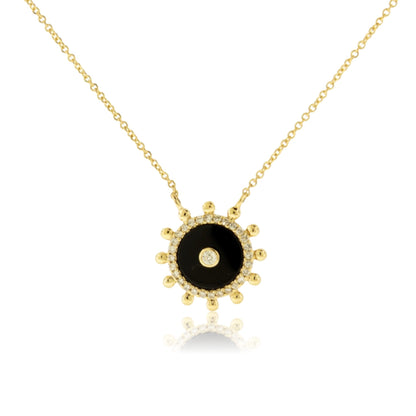 Onyx and Diamond Ship Wheel Pendant w/Chain - Park City Jewelers