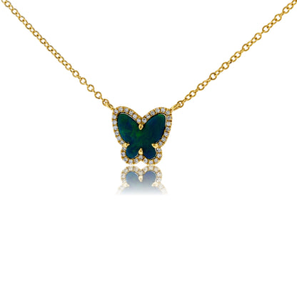 Opal Butterfly Doublet & Diamond Halo Necklace - Park City Jewelers