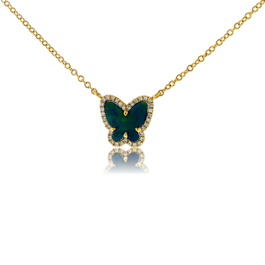Opal Butterfly Doublet & Diamond Halo Necklace - Park City Jewelers