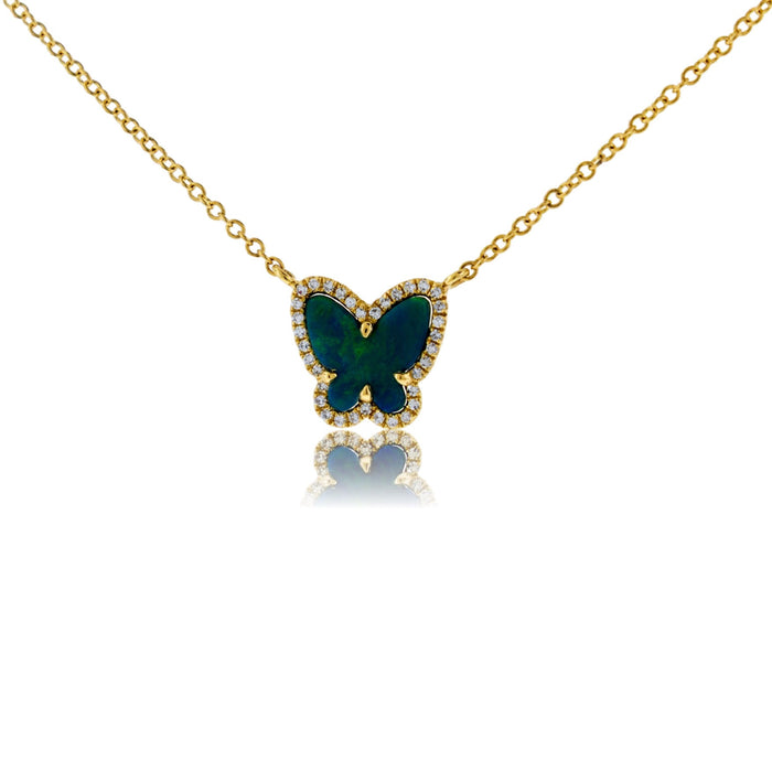 Opal Butterfly Doublet & Diamond Halo Necklace - Park City Jewelers