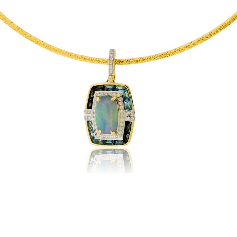 Opal Cabochon with Diamond and Blue Topaz Classic Style Halo - Park City Jewelers