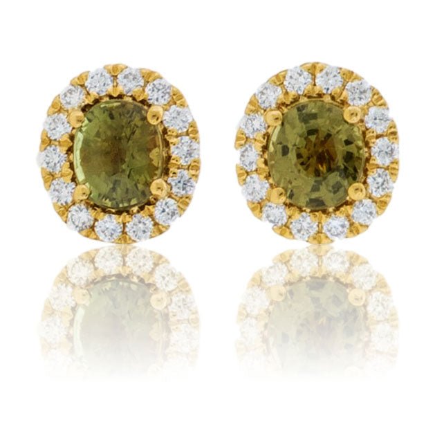 Oval Alexandrite and Diamond Halo Stud Earrings - Park City Jewelers