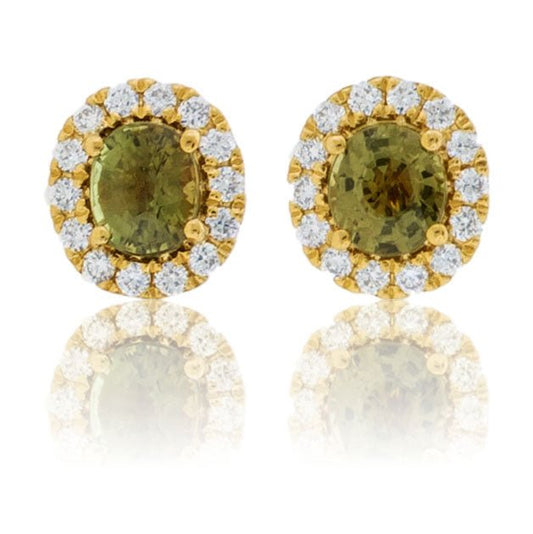 Oval Alexandrite and Diamond Halo Stud Earrings - Park City Jewelers