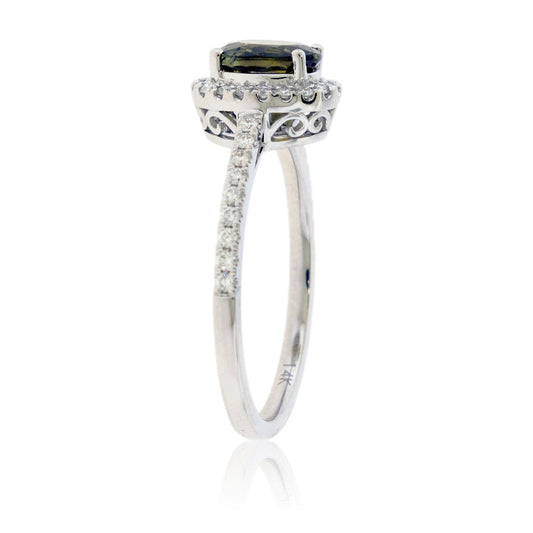 Oval Alexandrite & Diamond Halo Diamond Shank Ring - Park City Jewelers