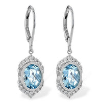 Oval Aquamarine & Diamond Dangle Drop Earrings - Park City Jewelers