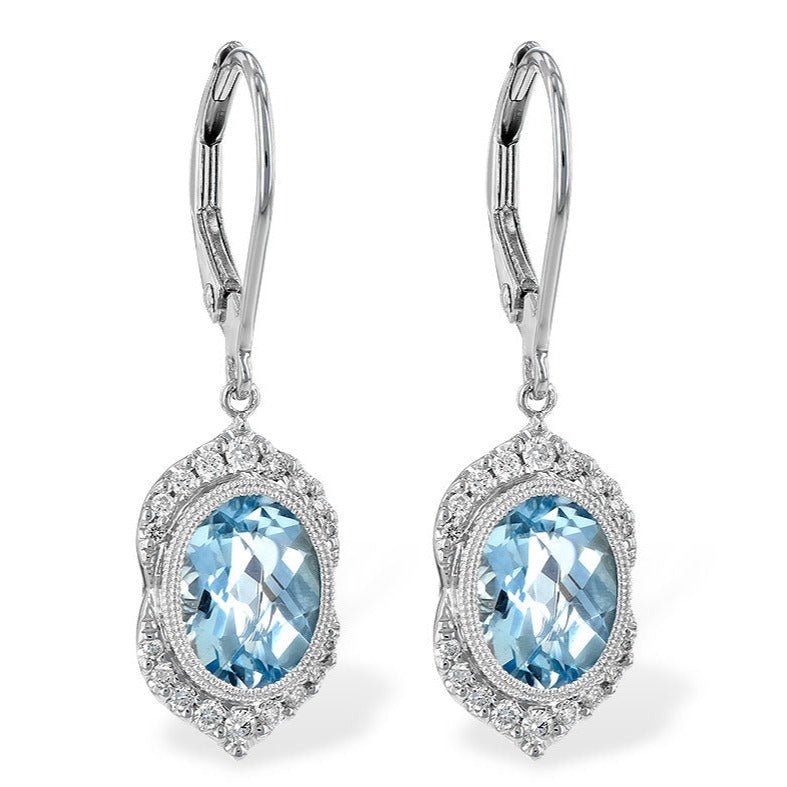 Oval Aquamarine & Diamond Dangle Drop Earrings - Park City Jewelers