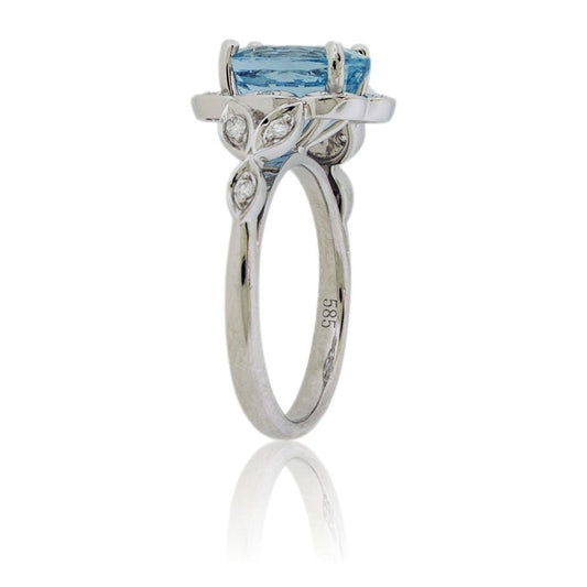 Oval - Cut Aquamarine with Scalloped Diamond Halo Ring - Park City Jewelers