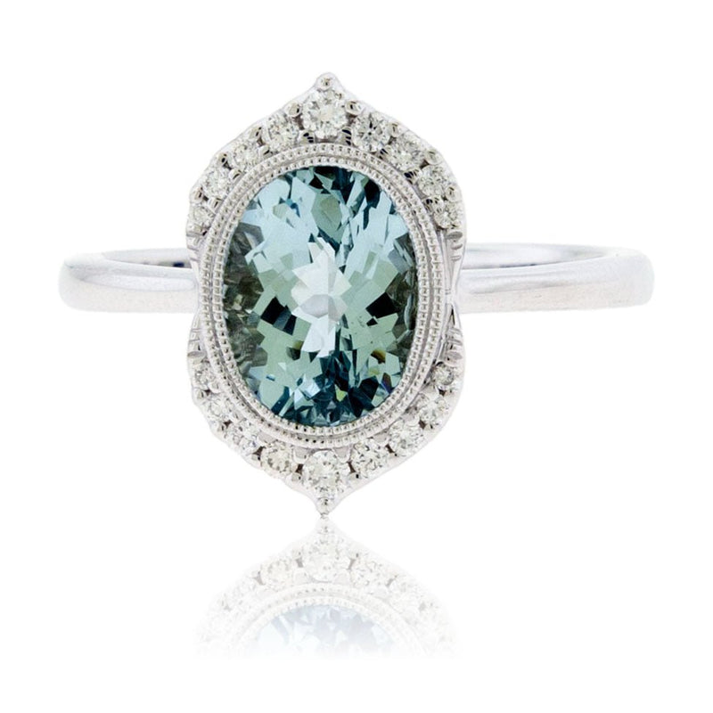 Oval - Cut Aquamarine with Unique Diamond Halo Ring - Park City Jewelers