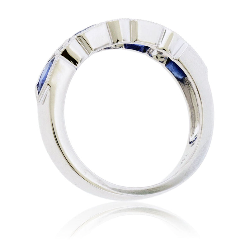 Oval - Cut Blue Sapphire & Diamond Accented Milgrain Style Band - Park City Jewelers