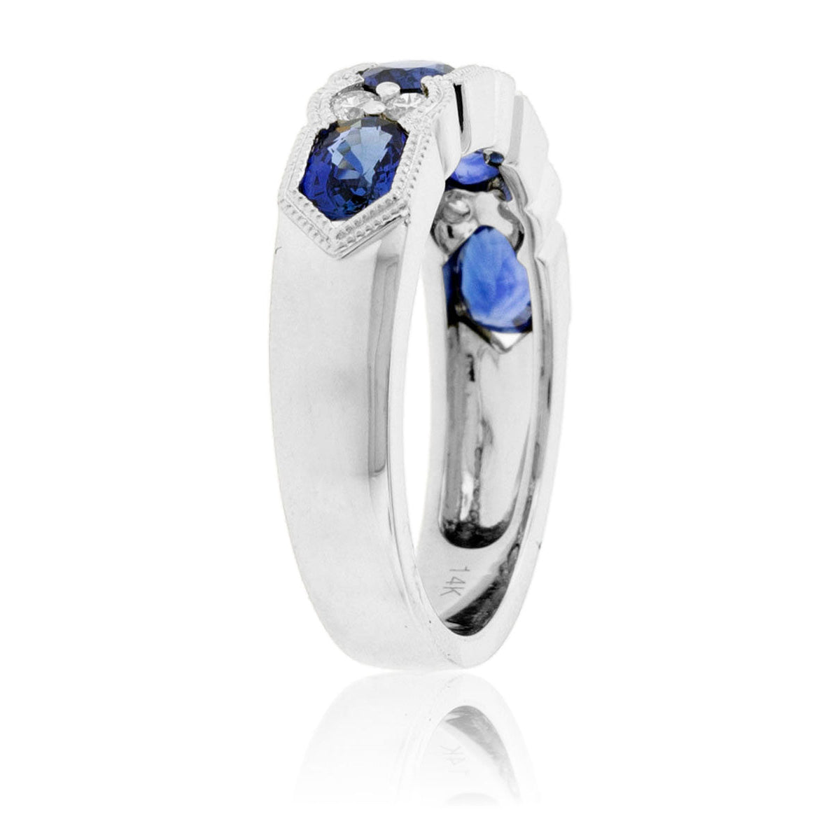 Oval - Cut Blue Sapphire & Diamond Accented Milgrain Style Band - Park City Jewelers