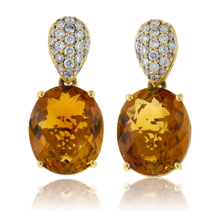 Oval Cut Citrine Dangle Earrings with Diamond Accents - Park City Jewelers