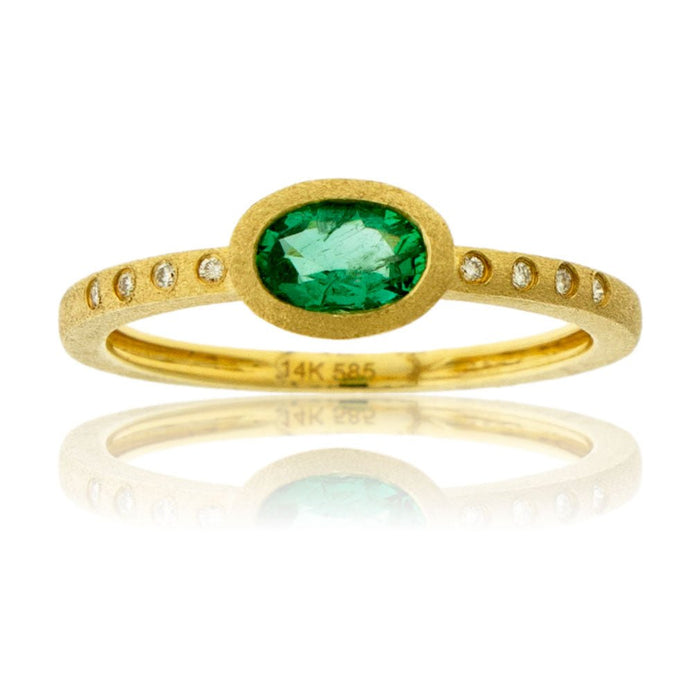 Oval Emerald and Diamond Flush Set Style Ring - Park City Jewelers