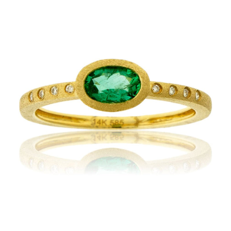 Oval Emerald and Diamond Flush Set Style Ring - Park City Jewelers